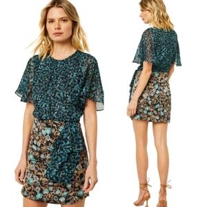 Misa Los Angeles Asymmetrical Floral Dress - Black and Blue